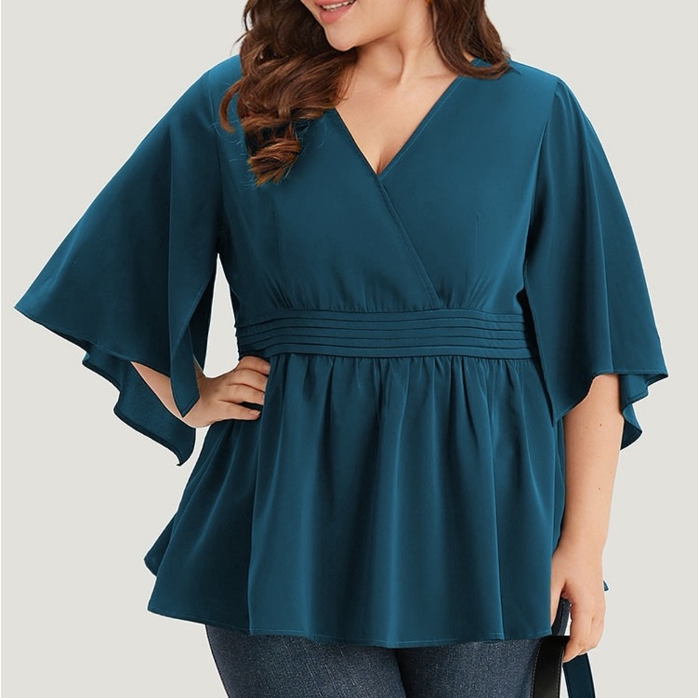 BloomChic Teal Surplice Peplum Top Plus Size 6X 30